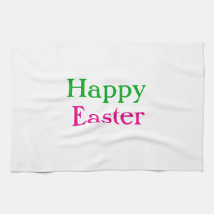 Happy easter boho green pink kids add name title kitchen towel