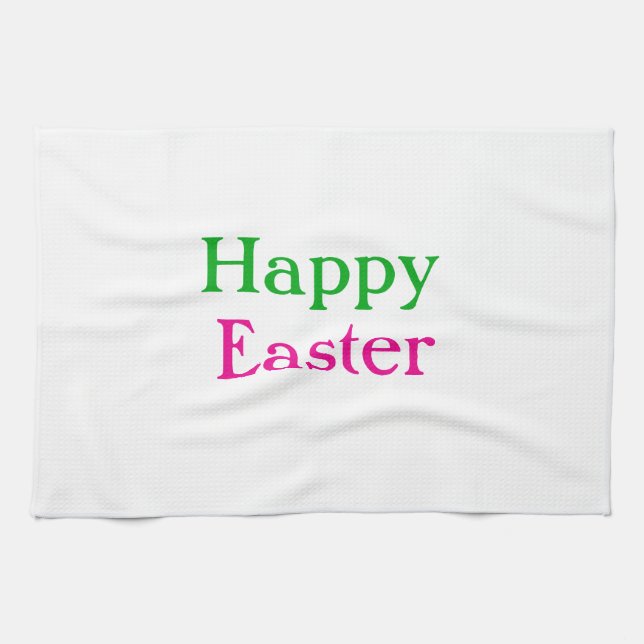 Happy easter boho green pink kids add name title kitchen towel (Horizontal)