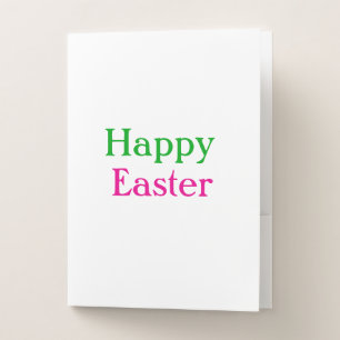 Happy easter boho green pink kids add name title pocket folder