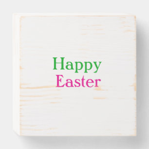Happy easter boho green pink kids add name title wooden box sign