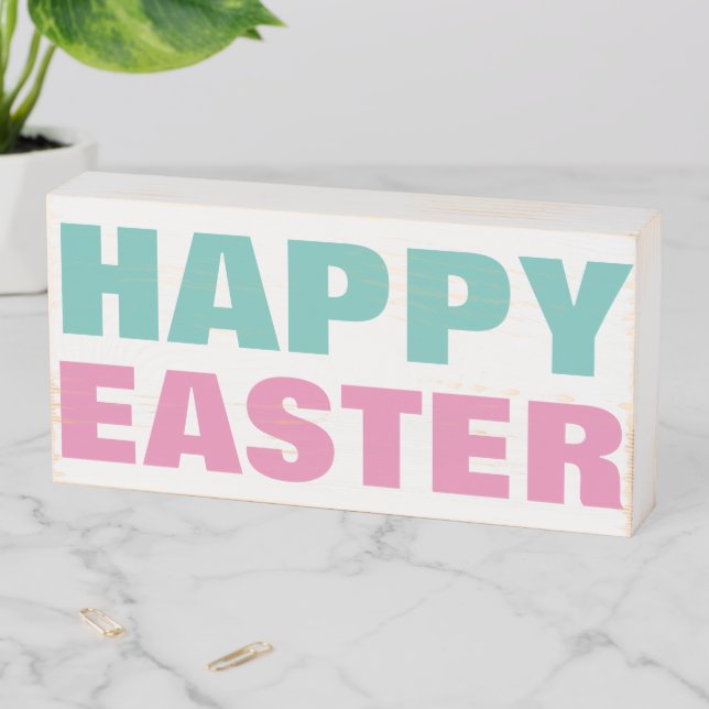 Happy Easter Bold Text Wooden Box Sign (In Situ Horizontal)