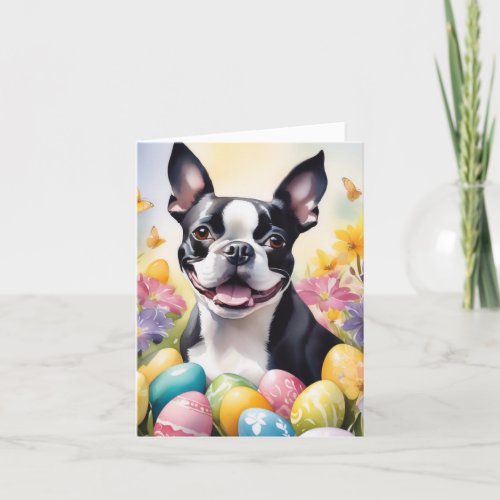 Happy Easter Boston Terrier Holiday Card