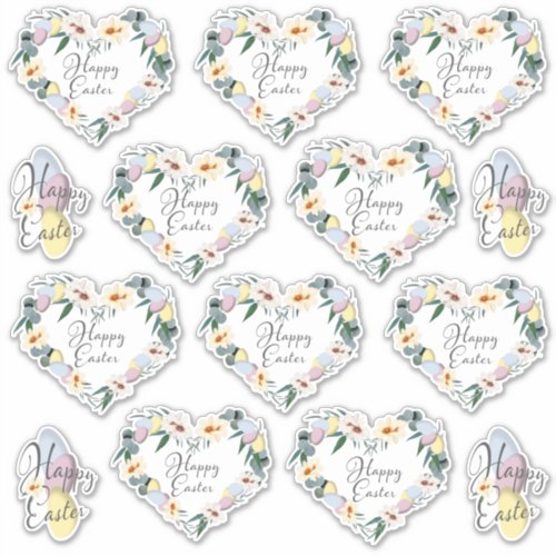 Happy Easter Botanical Heart Floral Eggs Wreath Sticker