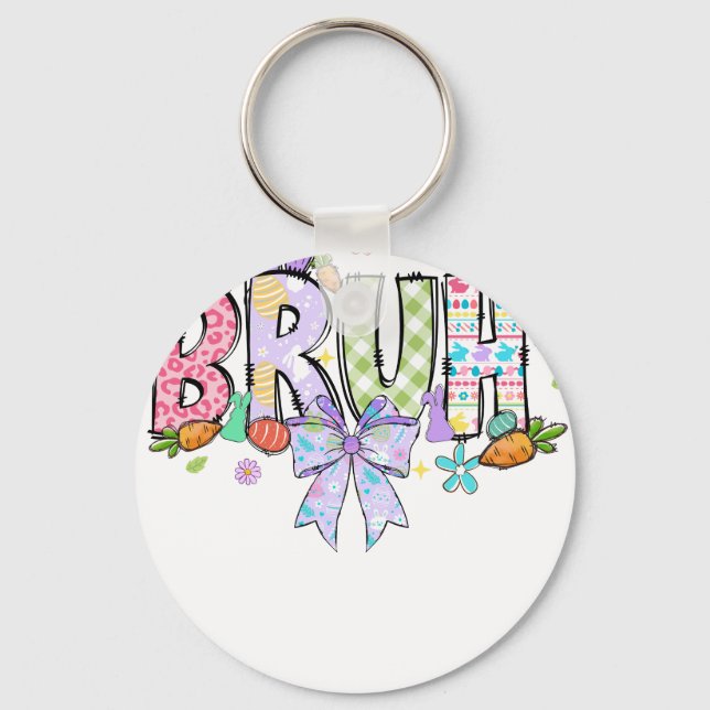 happy easter bow bunny bruh, retro, vintage keychain (Front)