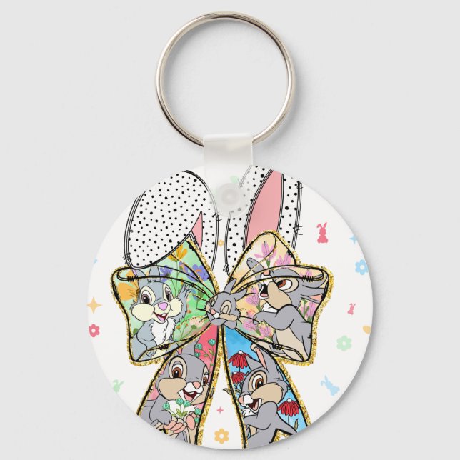 happy easter bow bunny, retro, vintage keychain (Front)