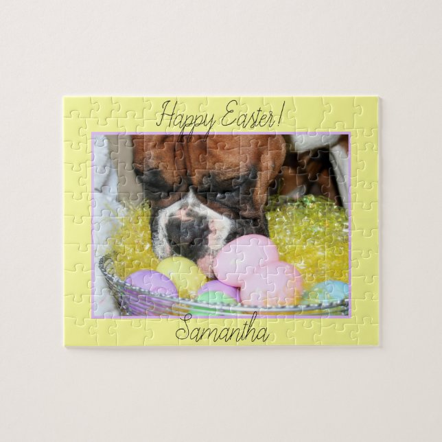 Happy Easter boxer dog personalized jigsaw puzzle (Horizontal)