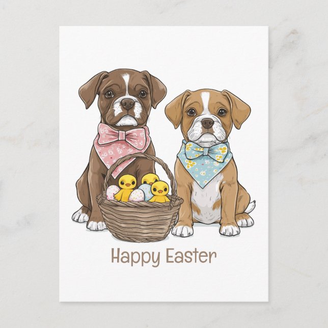 Happy Easter Boxer Dogs Postcard (Front)
