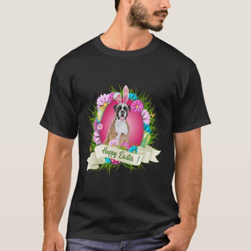 Happy Easter Boxer Wearing Bunny Ear Eggs T_Shirt