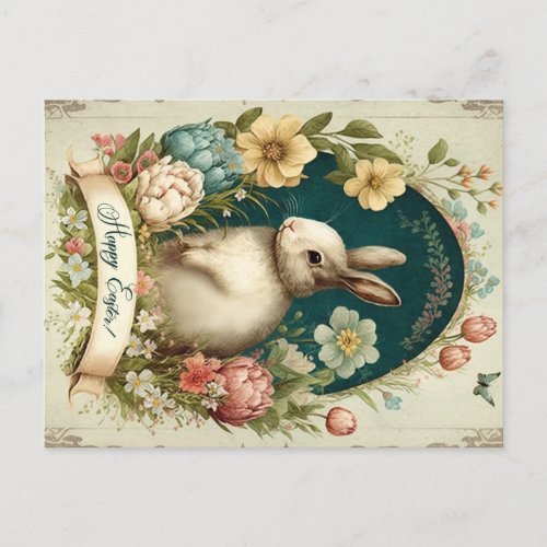 Happy Easter Bright Beige with a Vintage Bunny Holiday Postcard