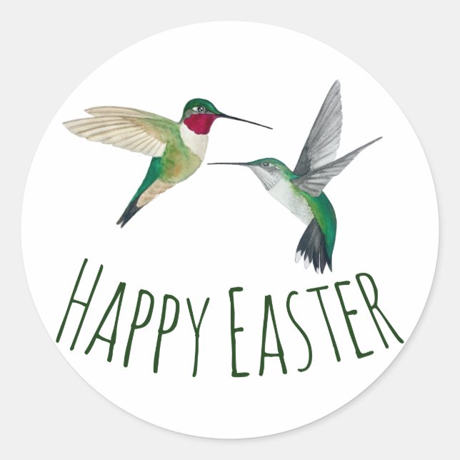 Happy Easter Broad-tailed Hummingbirds  Classic Ro Classic Round Sticker (Front)