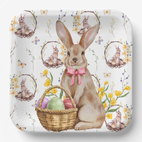 Happy Easter Brown Bunnies Paper Plates