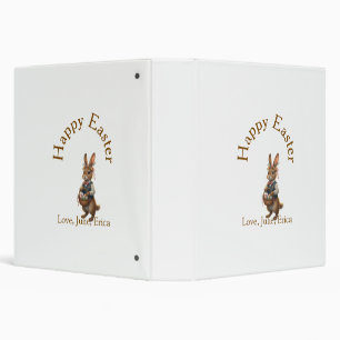 Happy Easter brown bunny with eggs love add name 3 Ring Binder