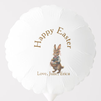 Happy Easter brown bunny with eggs love add name Balloon