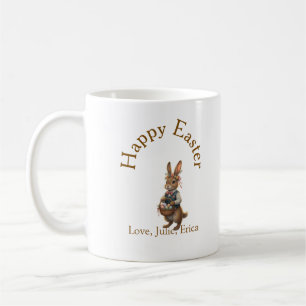 Happy Easter brown bunny with eggs love add name  Coffee Mug