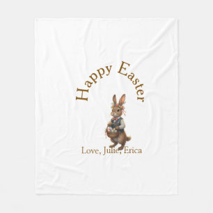 Happy Easter brown bunny with eggs love add name  Fleece Blanket