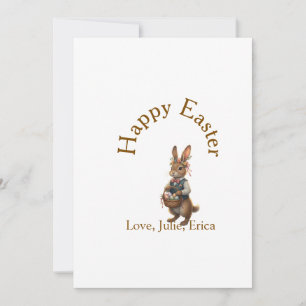 Happy Easter brown bunny with eggs love add name Invitation