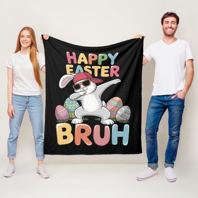 Happy Easter Bruh Bro Funny Dabbing Bunny Rabbit Fleece Blanket (In Situ)