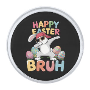 Happy Easter Bruh Bro Funny Dabbing Bunny Rabbit Silver Finish Lapel Pin