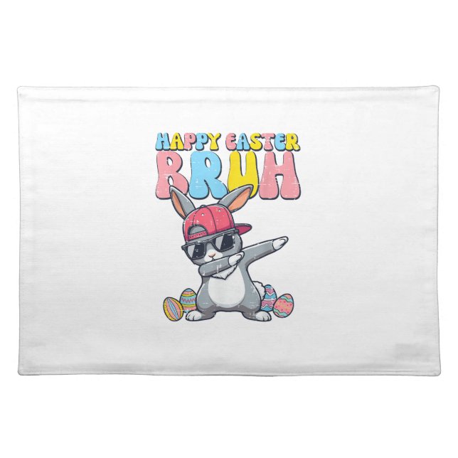 Happy Easter Bruh Bunny Dab Rabbit Dance Boys Kids Cloth Placemat (Front)