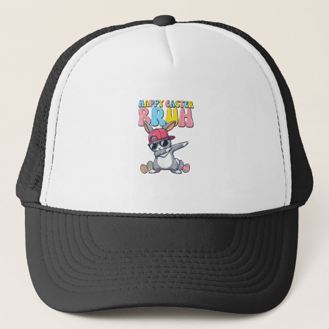Happy Easter Bruh Bunny Dab Rabbit Dance Boys Kids Trucker Hat (Front)