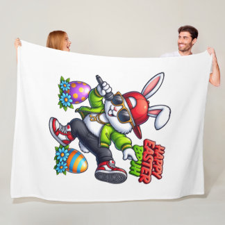 Happy Easter Bruh Cool Bunny Sunglasses Streetwear Fleece Blanket