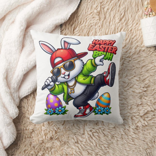Happy Easter Bruh Cool Bunny Sunglasses Streetwear Throw Pillow (Blanket)