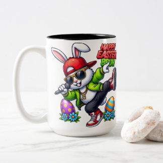 Happy Easter Bruh Cool Bunny Sunglasses Streetwear Two-Tone Coffee Mug
