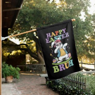 Happy Easter Bruh Funny Dabbing Bunny Rabbit Bro House Flag