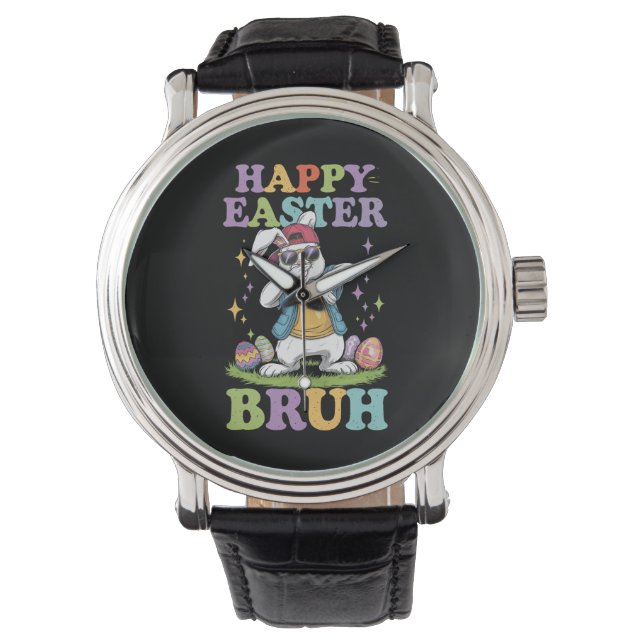 Happy Easter Bruh Funny Dabbing Bunny Rabbit Bro Watch (Front)