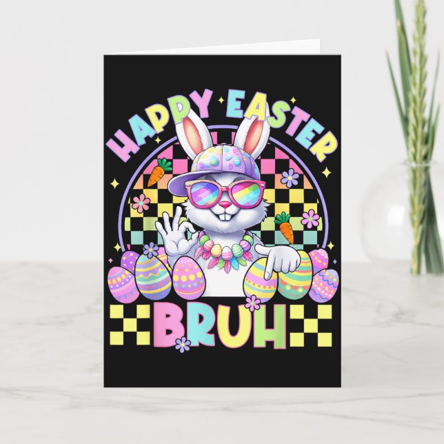 Happy Easter Bruh Funny Six Seven Meme Bunny Boy G Card (Front)