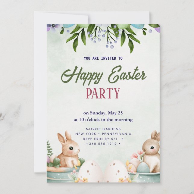 Happy Easter Brunch and Egg Hunt Invitation (Front)