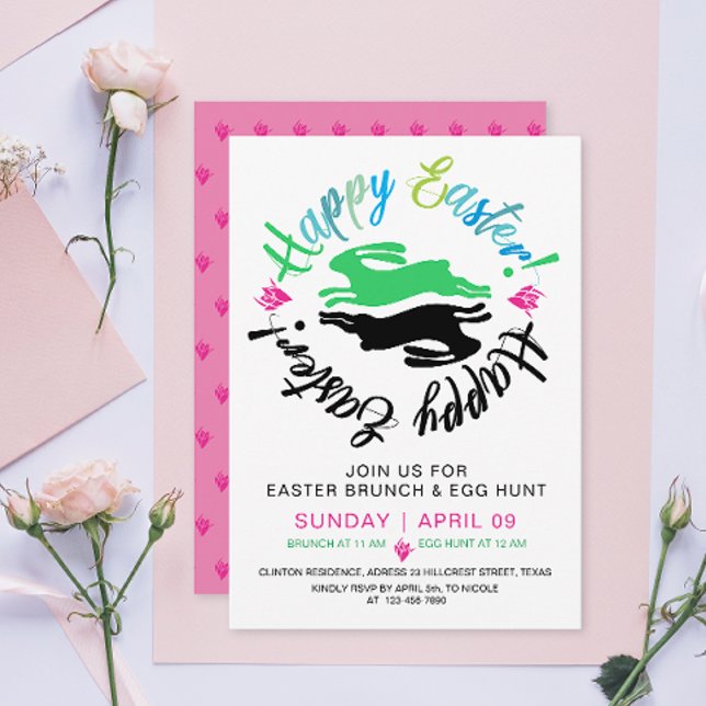 Happy Easter Brunch Egg Hunt Bunny Colorful Party  Invitation (Creator Uploaded)