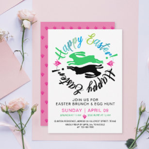 Happy Easter Brunch Egg Hunt Bunny Colorful Party  Invitation