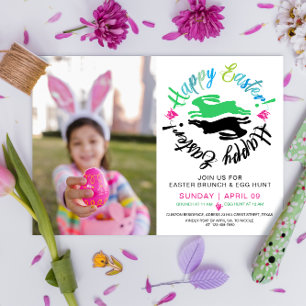 Happy Easter Brunch Egg Hunt Bunny Colorful Photo Invitation