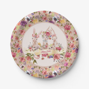 Happy Easter Brunch Watercolor Bunnies Paper Plates