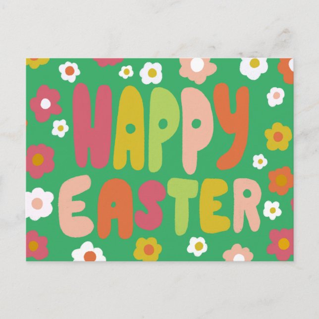 HAPPY EASTER Bubble Letters Colorful Spring CUSTOM Postcard (Front)