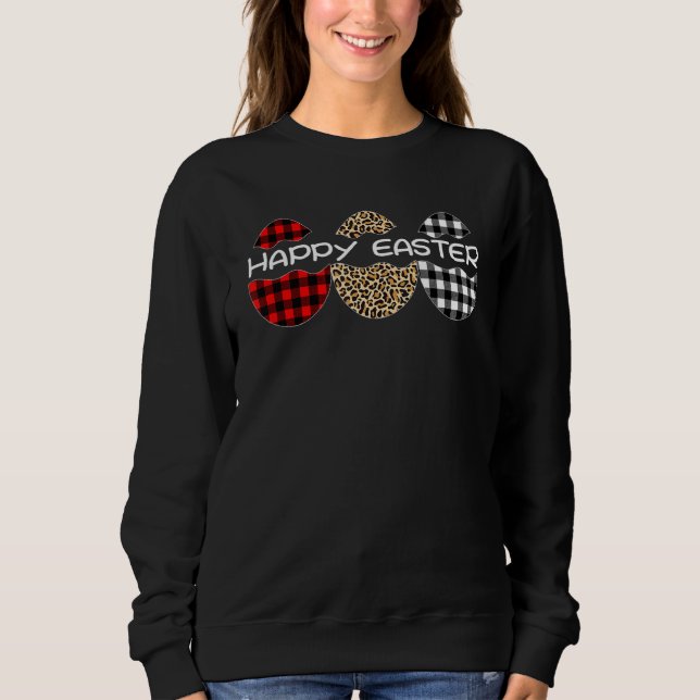 Happy Easter Buffalo Leopard Plaid Easter Egg Hunt Sweatshirt (Front)