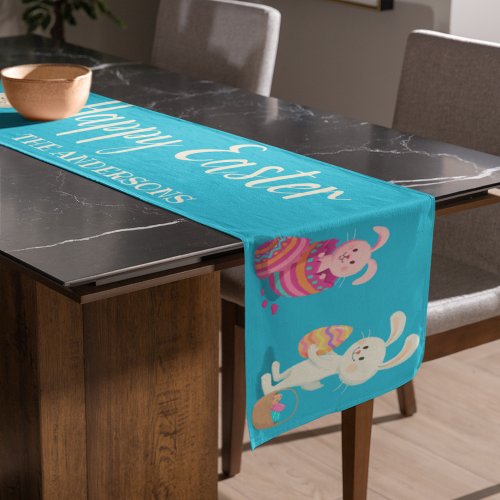 Happy Easter Bunnies and Easter Eggs Personalized Short Table Runner