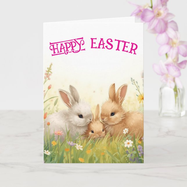 Happy easter bunnies card (Orchid)