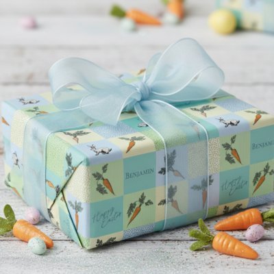 Happy Easter Bunnies &amp; Carrots Pattern Wrapping Paper