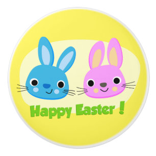 "HAPPY EASTER" BUNNIES  CERAMIC KNOB