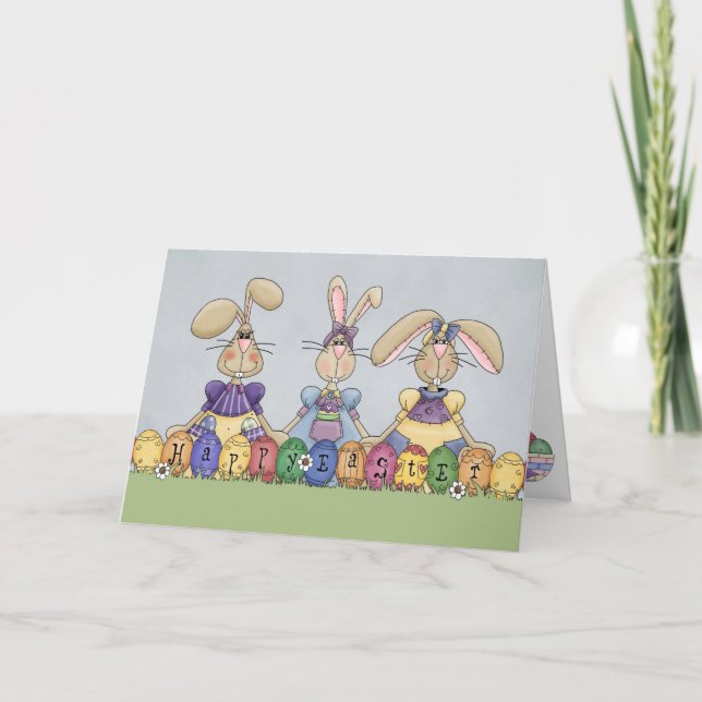 Happy Easter Bunnies & Eggs Card (Front)