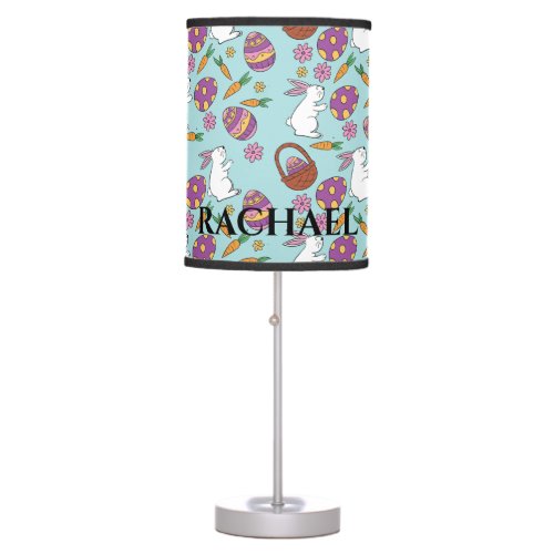 Happy Easter Bunnies Floral Pattern Egg SpringBlue Table Lamp