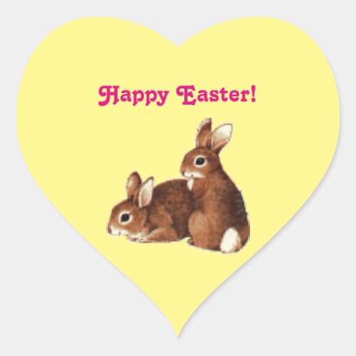 Happy Easter Bunnies Heart Sticker