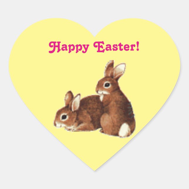 Happy Easter Bunnies Heart Sticker (Front)