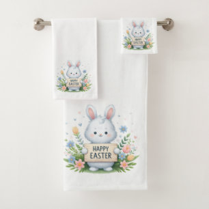 Happy Easter bunnies, hearts and wildflowers Bath Towel Set