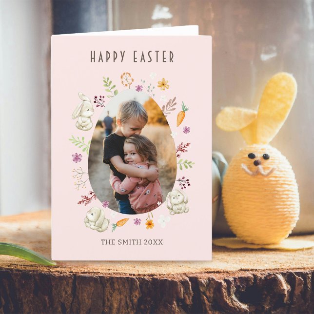 Happy Easter Bunnies Photo Holiday Card (Creator Uploaded)