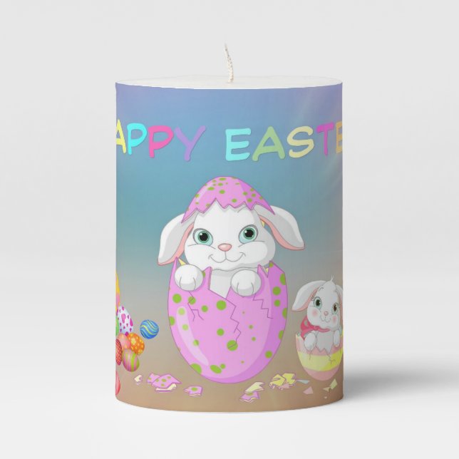 Happy Easter Bunnies Pillar Candle (Front)