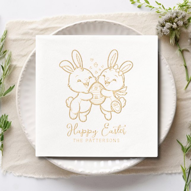 Happy Easter Bunnies Rabbit Egg Personalized Name Foil Napkins (Creator Uploaded)