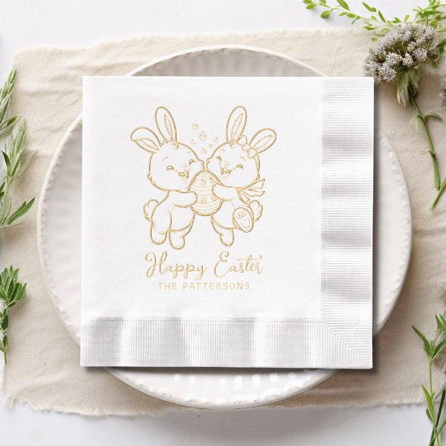 Happy Easter Bunnies Rabbit Egg Personalized Name Foil Napkins (Creator Uploaded)